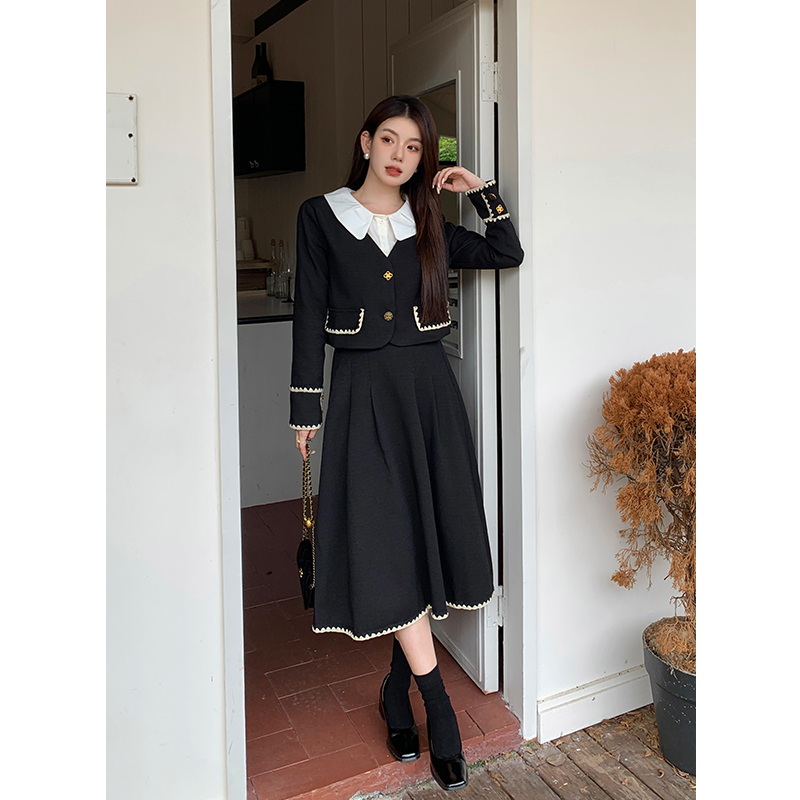 2024 Autumn French Elegant Two-Piece Set Women Tweed-Style Spliced Jacket and Skirt