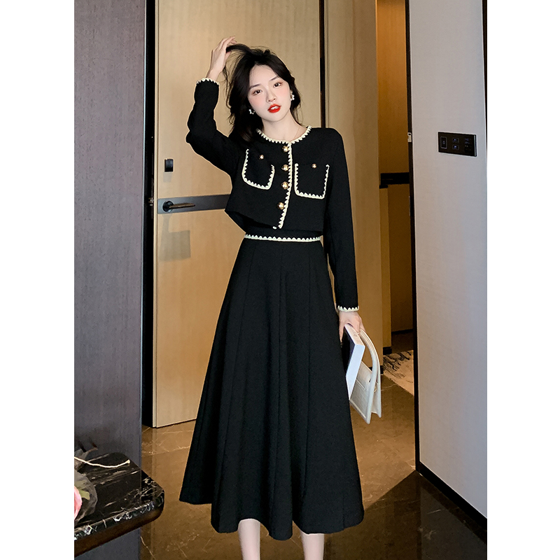 2024 Autumn Winter New Small Fragrance Style Short Jacket and Skirt Two-Piece Set Women Fashion Suit Dress