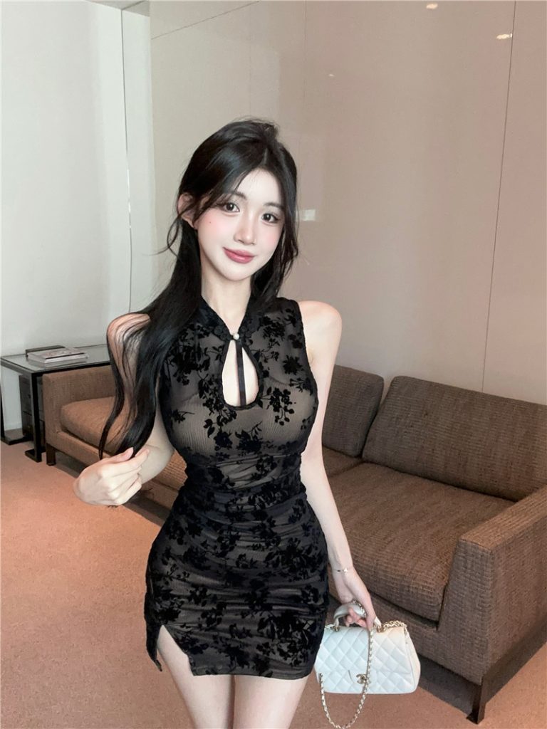 New Chinese Style Bodycon Qipao Dress Summer Sleeveless Mesh - Style 789b00