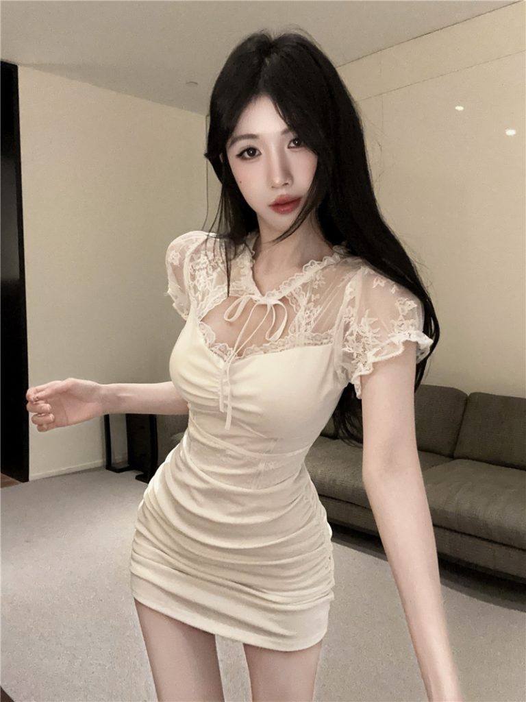 Lace Cutout Knit Bodycon Mini Dress for Women