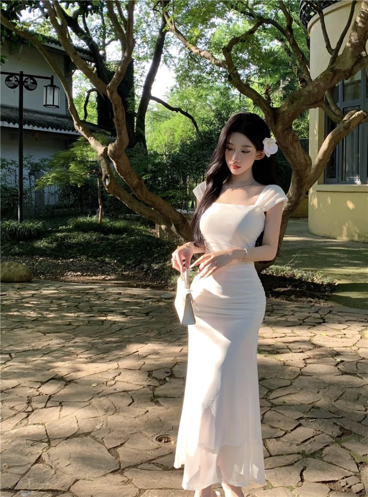 French Style Tea Break Mermaid Dress Summer 2026 Slimming Pleated Long Dress