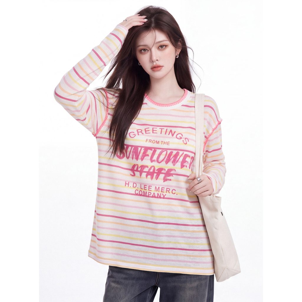 Women Summer Long Sleeve Sun Protection Top Letter Print Loose Fit